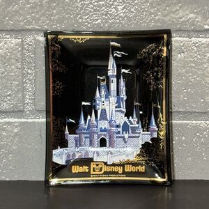 Vintage Walt Disney World Smoked Glass Trinket Dish Cinderella Castle Gift Tray